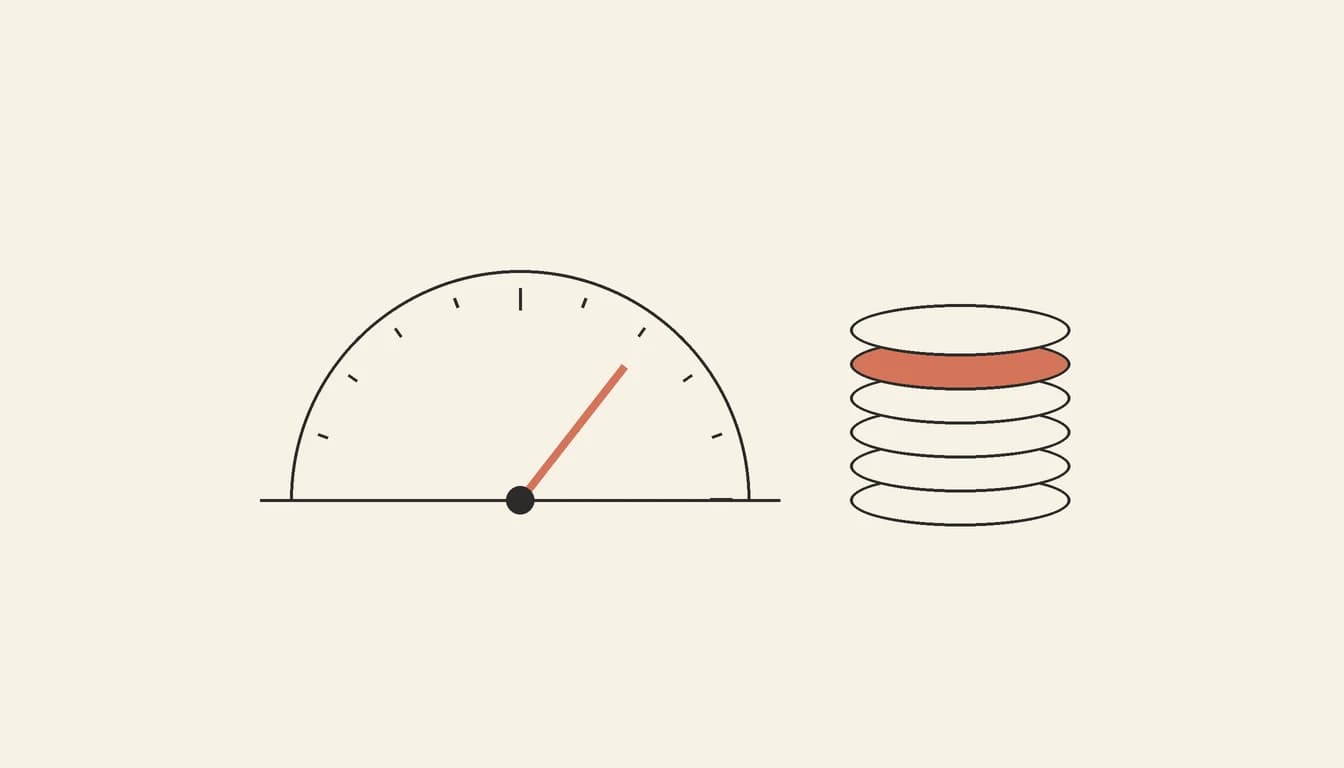 A meter dial beside a stack of coins — Replit pricing and Agent credit costs in 2026