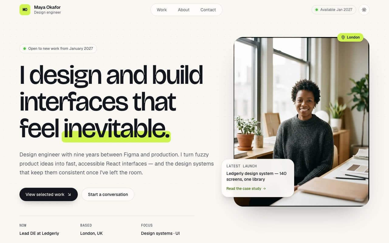 Developer Portfolio template preview, web