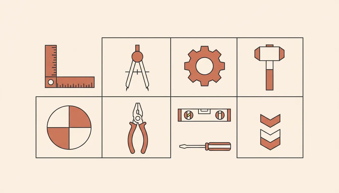 A grid of distinct geometric tool shapes — the best vibe coding tools in 2026