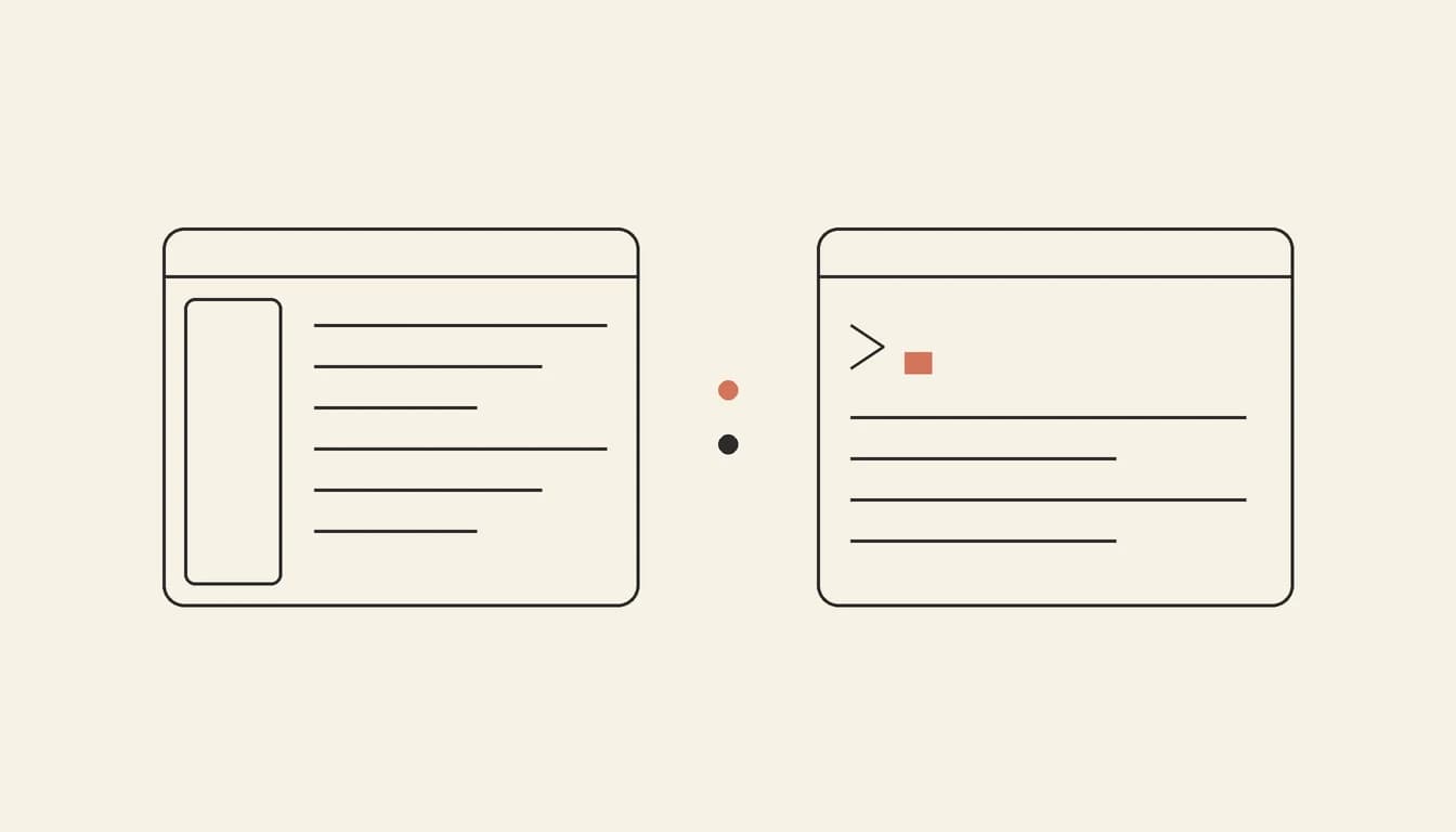 An editor window and a terminal window side by side — Cursor vs Claude Code compared