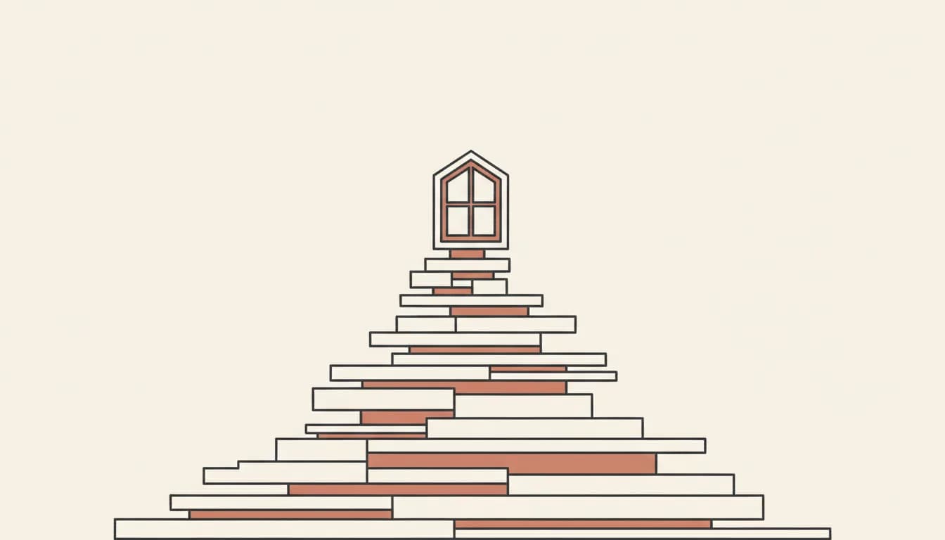Stacked layers building from a base up to a window — how to build app without code