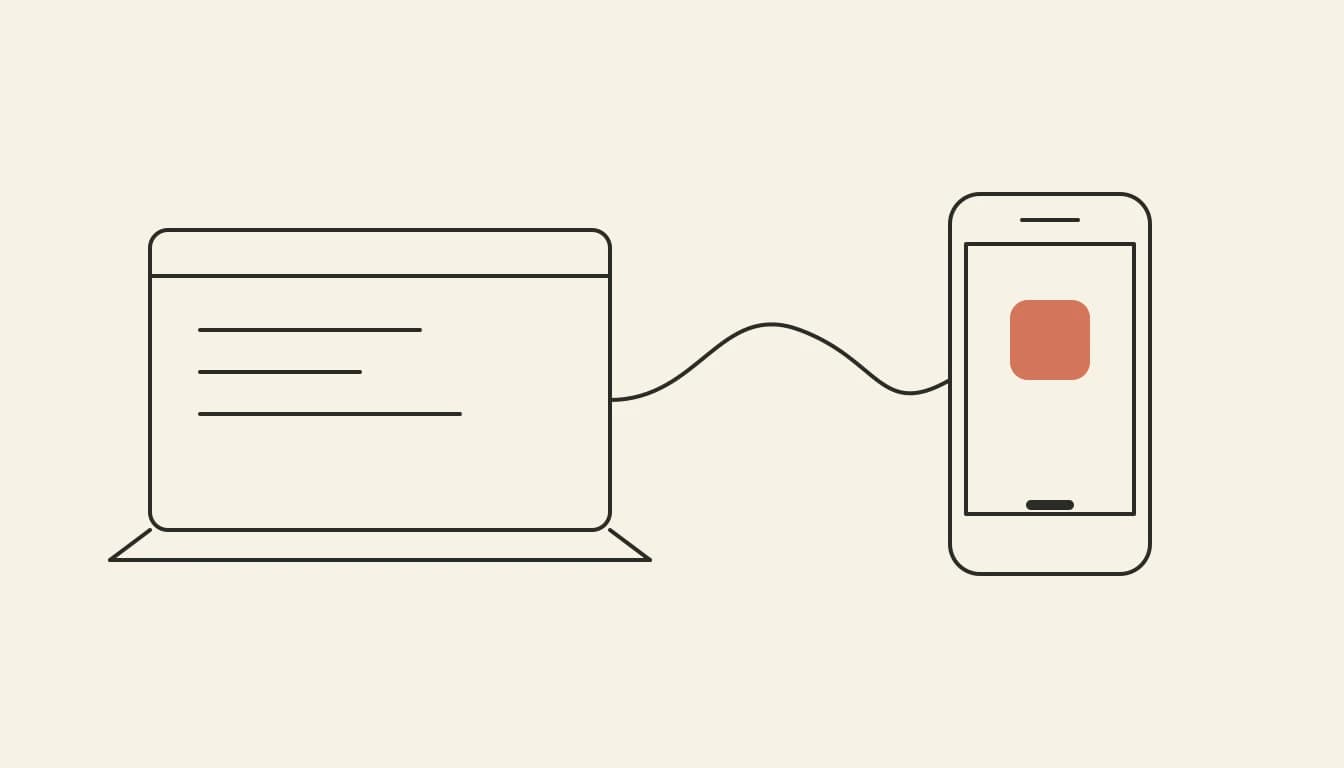 A laptop window joined by a line to a phone outline: making an iOS app without a Mac