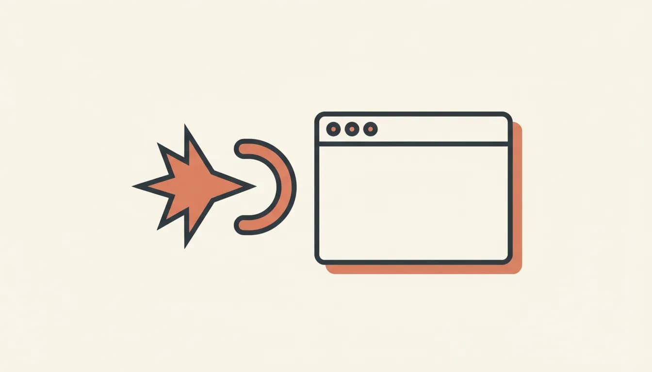 A spark joined by a short arc to a browser window — going from idea to live URL with Vibely