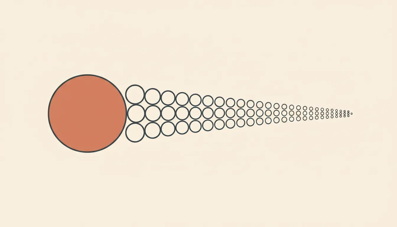 One large circle beside a long tapering row of small circles — small models running on local hardware