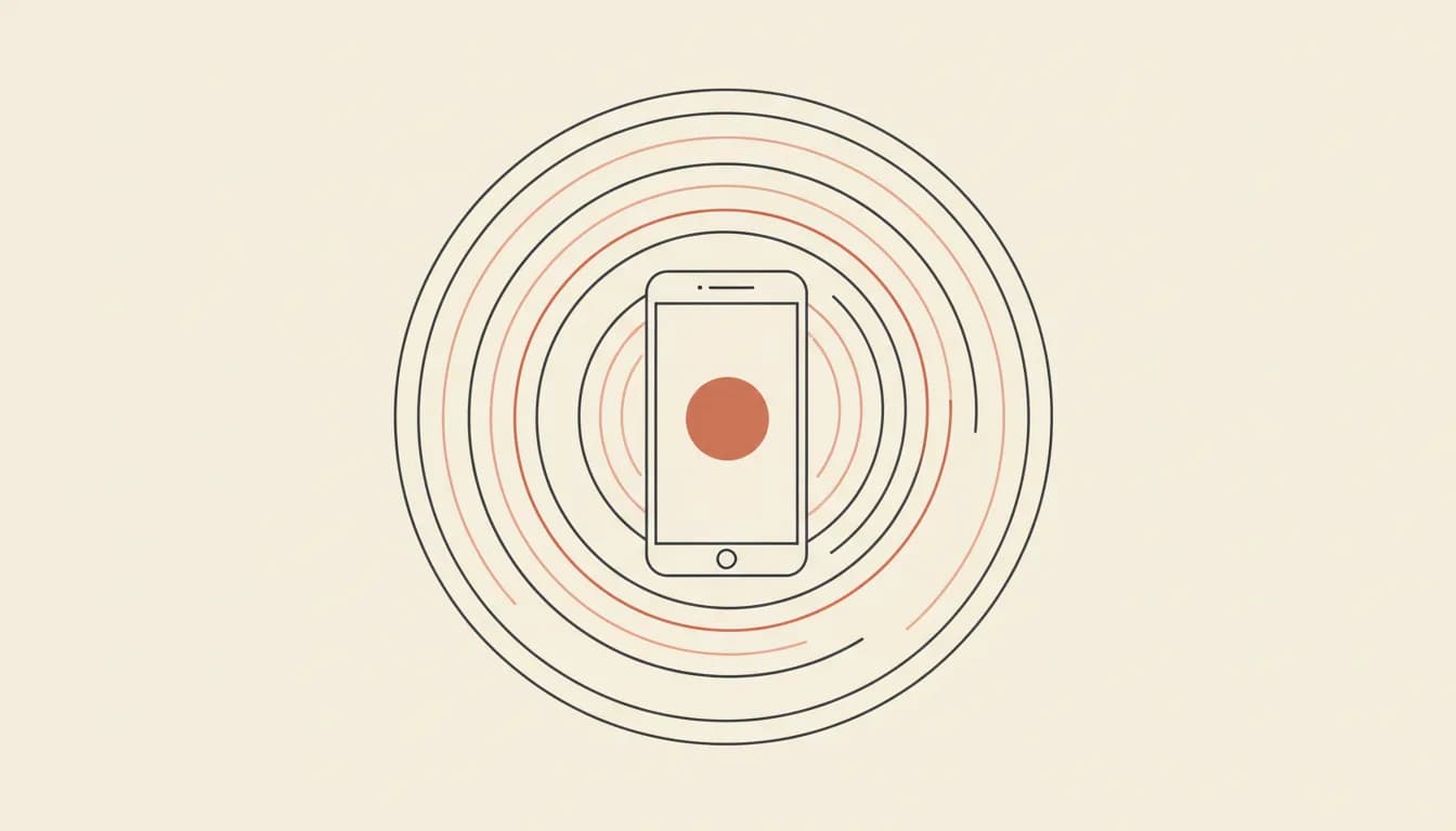 A phone frame with rings radiating outward — Vibely native mobile builds