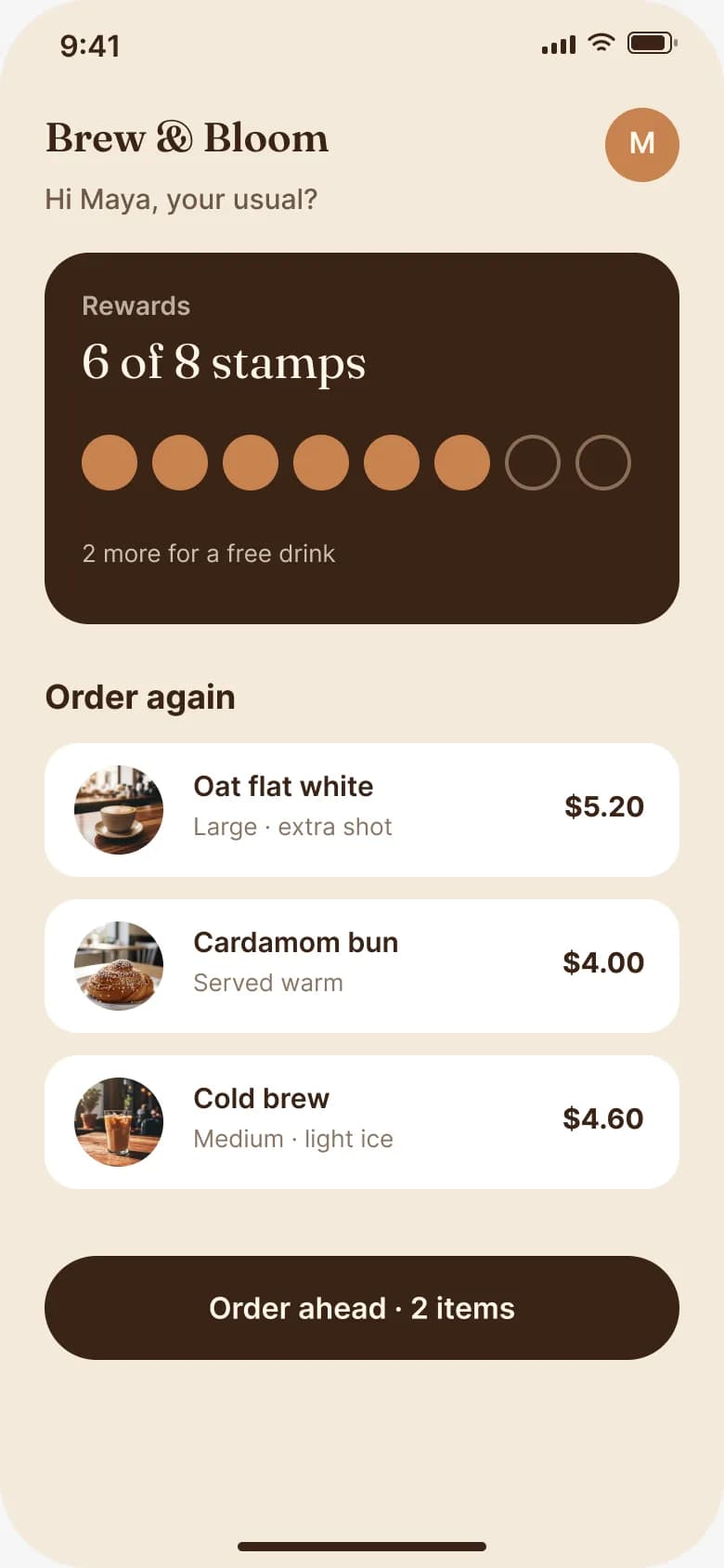 A café rewards mobile app built with Vibely