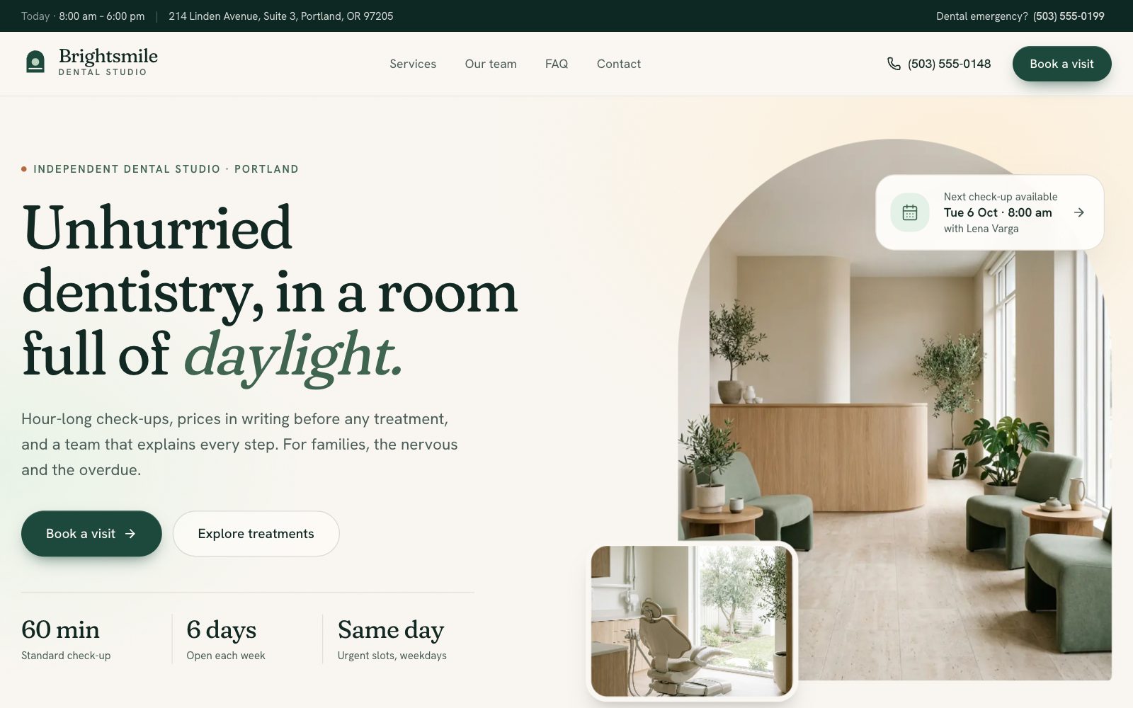 Dental Clinic Website — desktop view