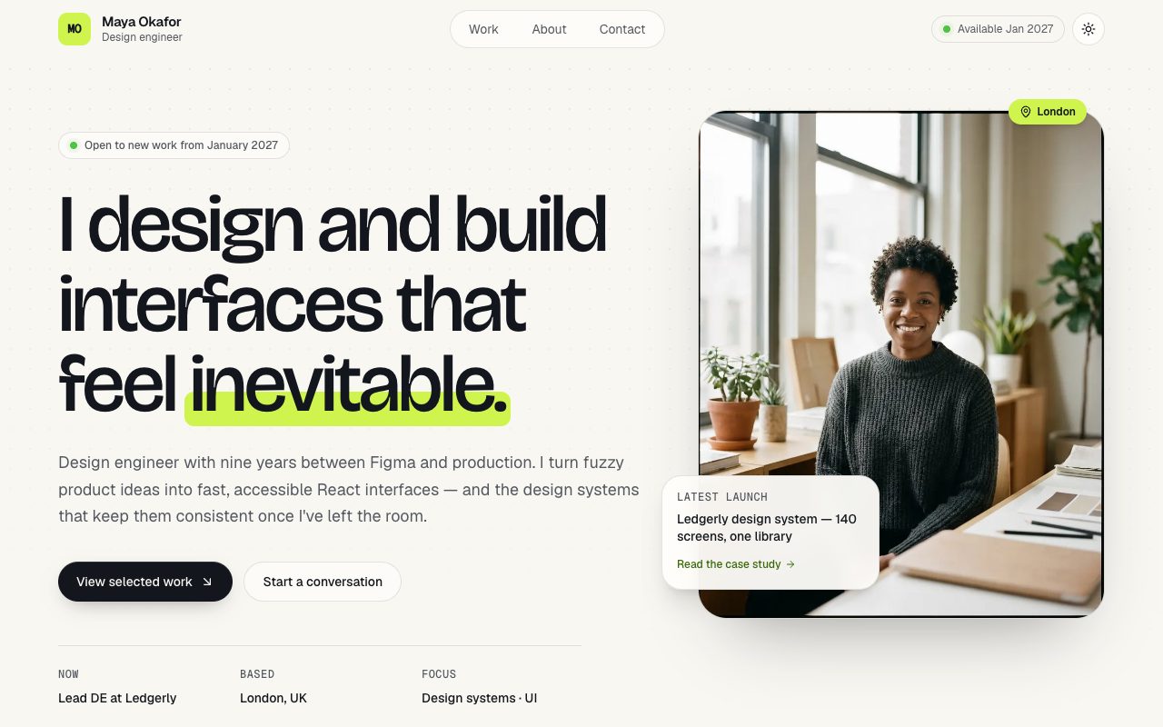 Developer Portfolio — desktop view